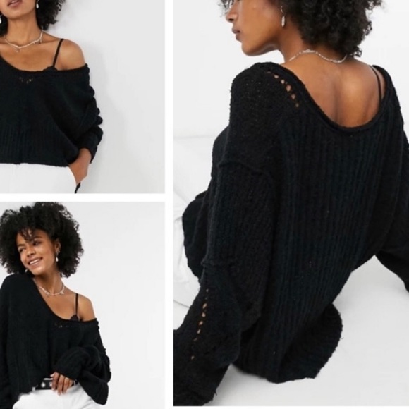 Free People- Women's Seashell Openwork Comfy Crop Sweater- Medium - Picture 3 of 5